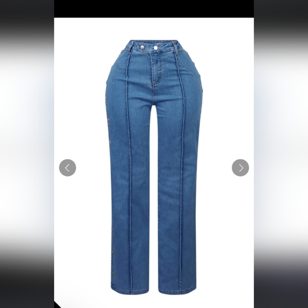 Edge High Waist Snap Sides Jeans Flare Cut - Picture 2 of 5